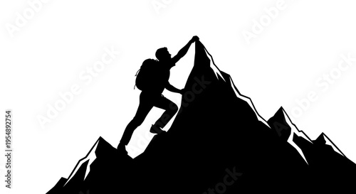 Silhouette of a Hiker Climbing a Mountain Peak