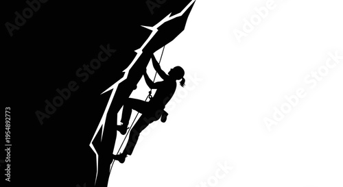 Silhouette of a Woman Rock Climbing on a Steep Cliff