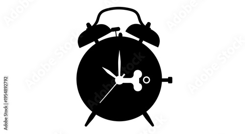 Black Silhouette of an Alarm Clock with Bone Shaped Hands