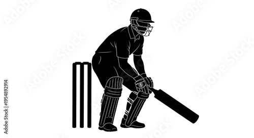 Cricket Batsman Silhouette in Stance