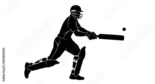 Cricket Player Silhouette Hitting Ball