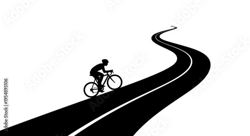 Silhouette of a Cyclist Riding Uphill on a Winding Road