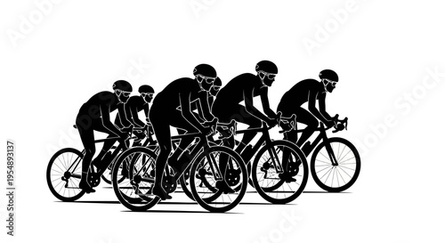 Group of Cyclists Racing in Silhouette