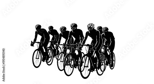 Silhouette of a Professional Cycling Peloton Group Racing
