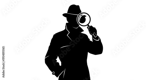 Silhouette of a Private Investigator Holding a Magnifying Glass