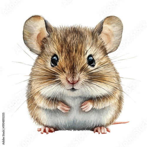 House Mouse, watercolor drawing vector, isolated on a white background.