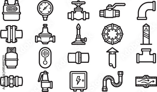 A comprehensive vector illustration collection showcasing essential tools and components related to plumbing and gas fitting, with precision and clarity.