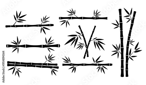 Stylized bamboo silhouette vector set on white background for clean nature and eco illustrations