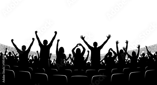 Crowd of Cheering Fans Silhouettes at Stadium Event