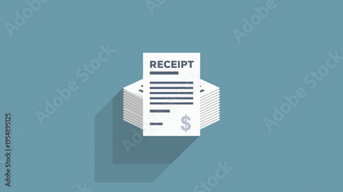 Receipt Collection, Finance, Digital Space, Illustration, Minimalist Style, Top View, Money Management