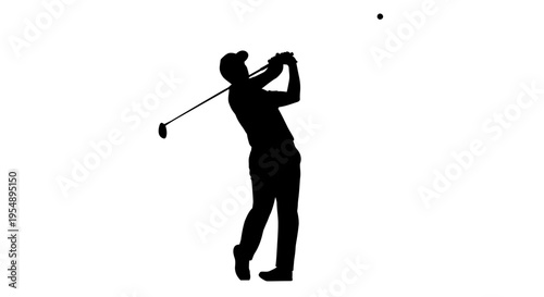 Silhouette of a Golfer Swinging a Club on White Background