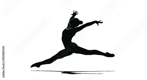 Silhouette of a Female Gymnast Performing a Grand Jete Leap