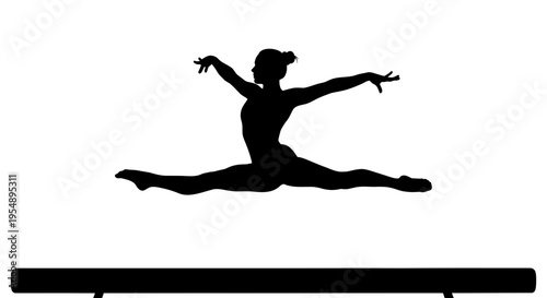 Gymnast Silhouette Performing a Split Leap on Balance Beam