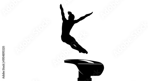 Silhouette of a Female Gymnast Performing a Vault Jump