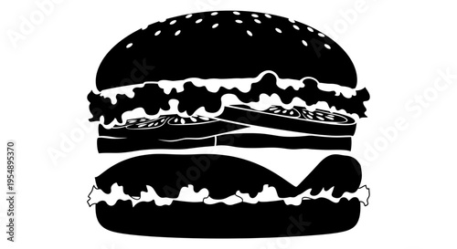 Black and White Hamburger Silhouette Icon