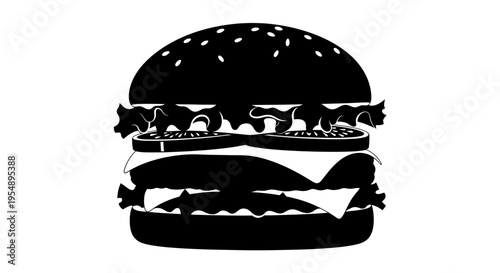 Minimalist Black and White Burger Icon Silhouette