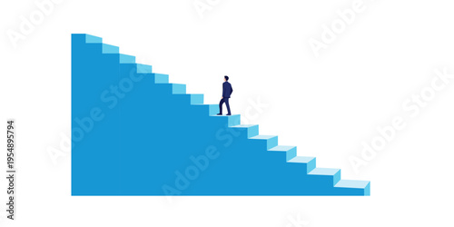 A professional businessman standing on a blue staircase representing career growth and success Vector