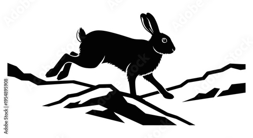 Black silhouette of running hare.