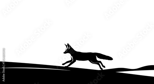 Black silhouette of running fox.