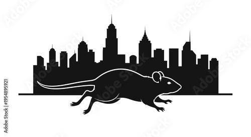 Black silhouette of running mouse.
