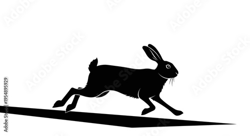 Black silhouette of running rabbit.