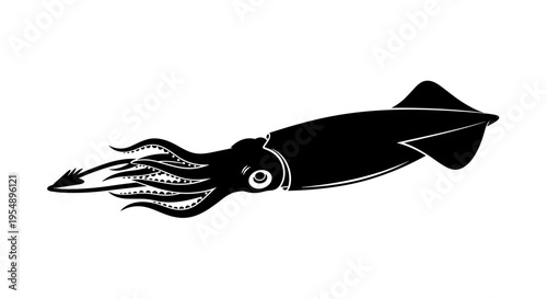 Black Squid Side View Illustration.