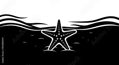 Black starfish in ocean waves.