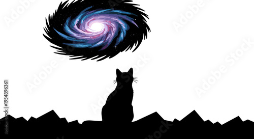 Cat looking at galaxy swirl.