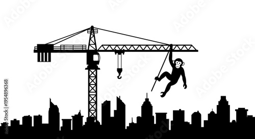 Construction worker on crane.