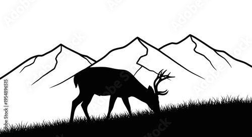 Deer in front of mountains.
