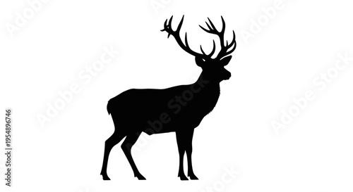Deer with Large Antlers Silhouette.