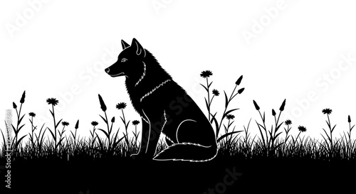 Dog Sitting in the Grass.