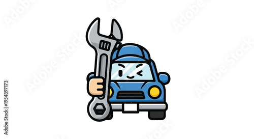 Cartoon car mechanic with wrench vector illustration