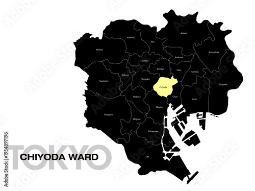 東京都千代田区の位置地図 区名有り(英語) 03