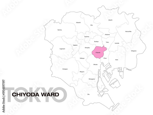 東京都千代田区の位置地図 区名有り(英語) 04