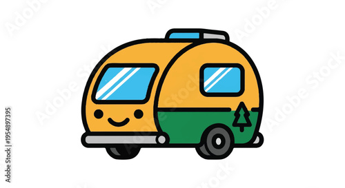 Cartoon camper illustration travel adventure concept