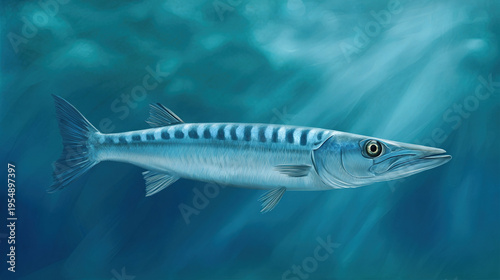 Blue Striped Fish Swimming in Ocean Depths