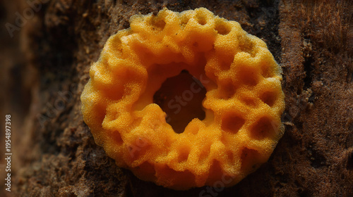Honeycomb with golden texture on rustic surface