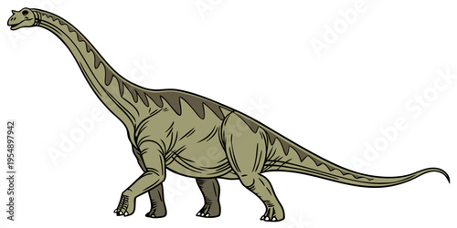"A professional, ultra high-resolution photorealistic render of a Brachiosaurus dinosaur, isolated on a solid white background. The dinosaur is shown in a full-body side profile, featuring highly deta