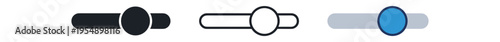 Three horizontal slider control icons in black, outline, and colored designs with a round knob.