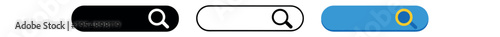 Three pill-shaped search bar icons in black, outline, and colored styles with a magnifying glass.