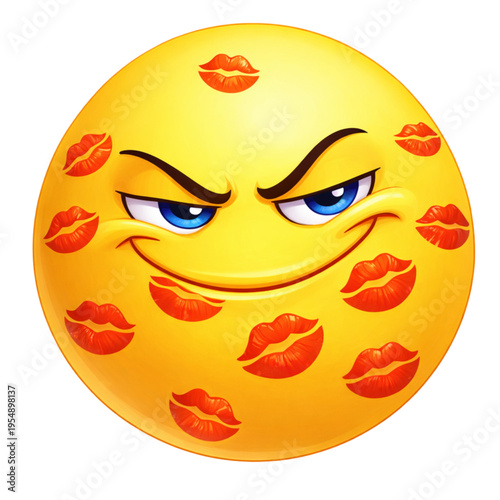 Mischievous Smiley Face Covered in Kisses