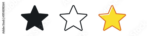 Three star icons in solid black, outlined and colored yellow versions shown side by side.