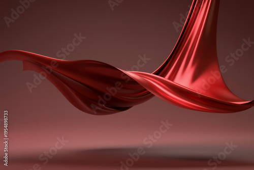 Red silk fabric flowing in air floating waving