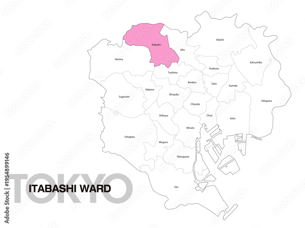 Fototapeta premium 東京都板橋区の位置地図 区名有り(英語) 04