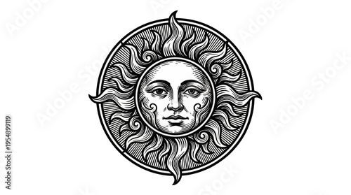 black‑white illustration captured from a frontal perspective