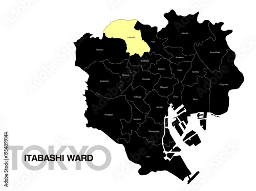 東京都板橋区の位置地図 区名有り(英語) 03