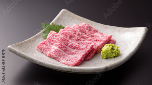 Sliced Beef on Plate with Wasabi