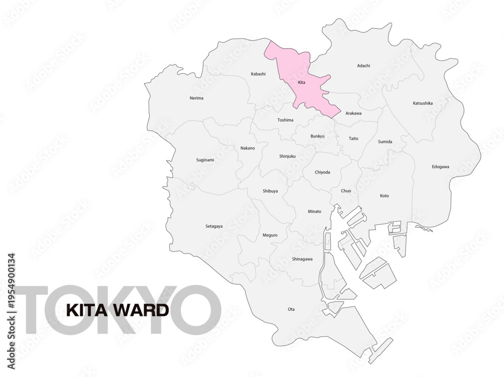 Fototapeta premium 東京都北区の位置地図 区名有り(英語) 02