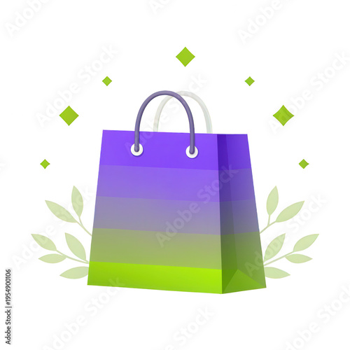 Pastel 3D e-commerce icon. Colorful shopping bag with a gradient design and decorative elements.